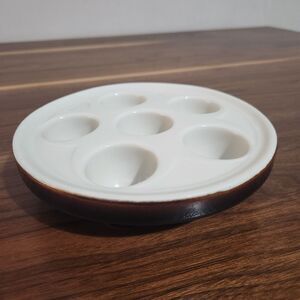 Escargot Brown Glazed Ceramic Baking Serving Dish 6.5 Inch Seafood Snail 6 Holes